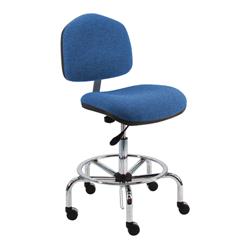 Fabric ESD Wide Chair With Adj.Footring and Chrome Base, 17"-25" H  Single Lever Control